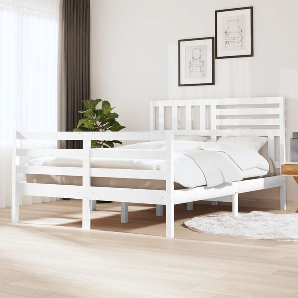 vidaXL Estructura cama doble peque&ntilde;a madera maciza blanco 120x190 cm