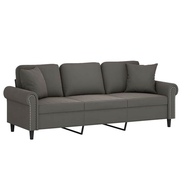 vidaXL Sof&aacute; 3 plazas almohadas y cojines terciopelo gris claro 180 cm
