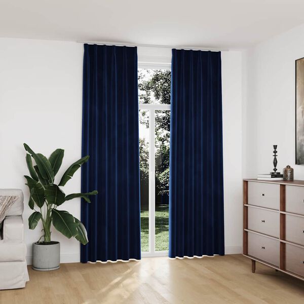 vidaXL Cortinas opacas ganchos 2 pzas terciopelo azul oscuro 140x245cm