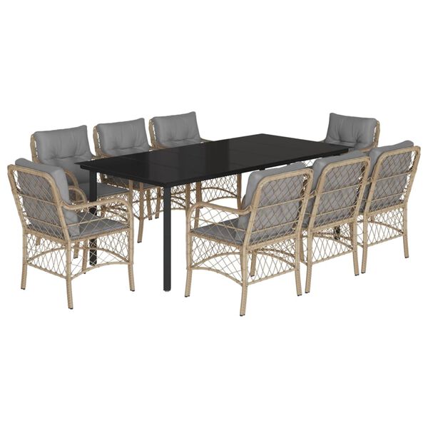 vidaXL Set comedor de jard&iacute;n 9 pzas con cojines rat&aacute;n sint&eacute;tico beige