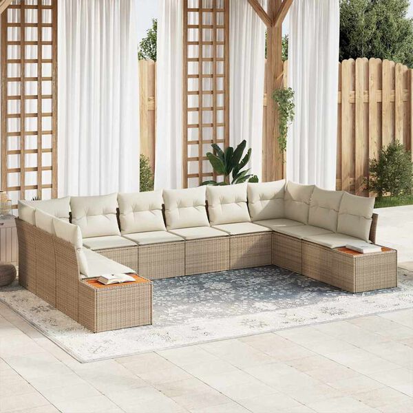 vidaXL Conjunto de sofás de jardín con cojín 10 pcs Beige Poliratán