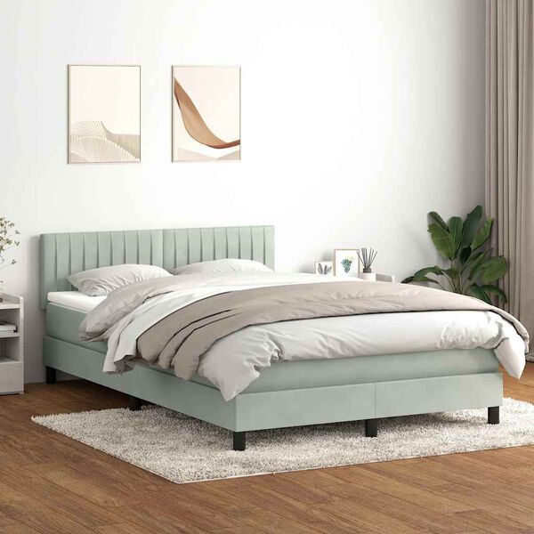 vidaXL Cama box spring con colch&oacute;n y LED terciopelo gris claro 140x220 cm