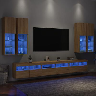 vidaXL Muebles de TV de pared con luces LED 7 piezas roble sonoma