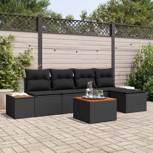 vidaXL Conjunto de sof&aacute;s de jard&iacute;n 6 pcs Negro Rat&aacute;n sint&eacute;tico