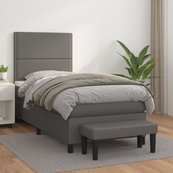 vidaXL Cama box spring con colch&oacute;n cuero sint&eacute;tico gris 100x200 cm