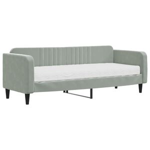 vidaXL Sof&aacute; cama con colch&oacute;n terciopelo gris claro 80x200 cm