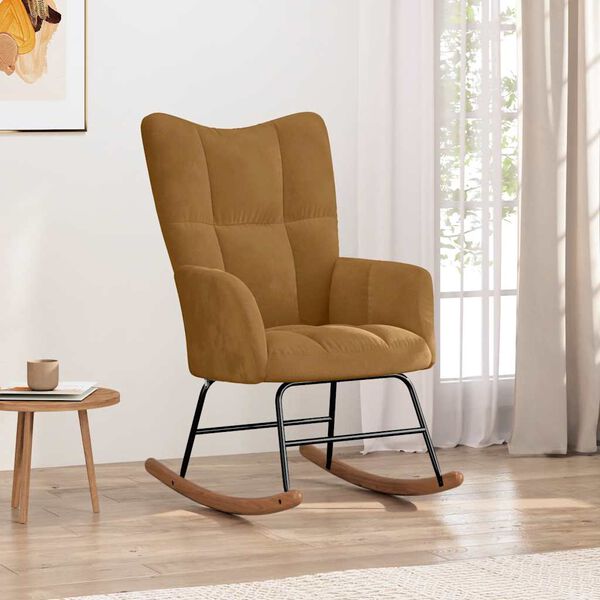 vidaXL Silla mecedora de terciopelo marr&oacute;n