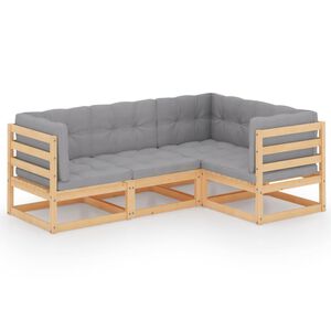 vidaXL Muebles de jard&iacute;n 4 piezas con cojines de madera de pino maciza