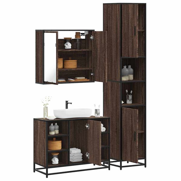 vidaXL Set de muebles baño 3 pzas madera contrachapada roble marrón