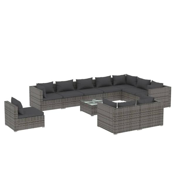 vidaXL Set de muebles de jard&iacute;n 11 pzas y cojines rat&aacute;n sint&eacute;tico gris