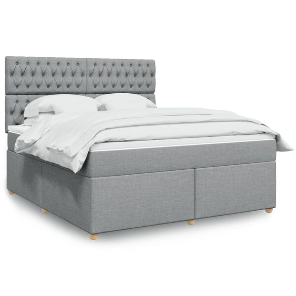 vidaXL Cama box spring con colch&oacute;n tela gris claro 180x200 cm