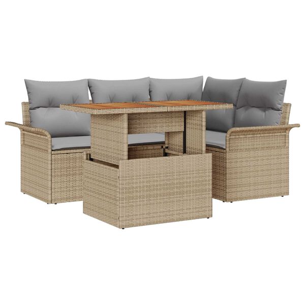 vidaXL Conjunto de sofá de jardín 5 pcs Beige Poliratán