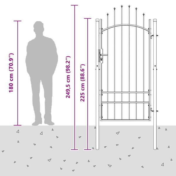 vidaXL Puerta de jard&iacute;n con cerradura Gris 200 x 100 cm Acero