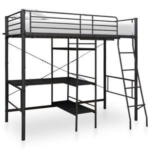 vidaXL Estructura de litera con mesa de metal negro 90x200 cm