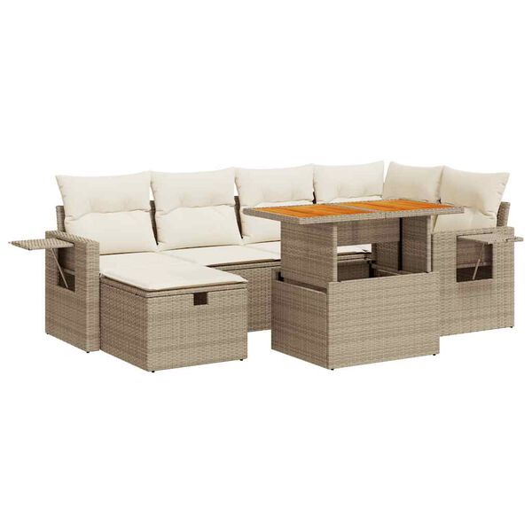 vidaXL Set sof&aacute;s jard&iacute;n y cojines 8 pzas rat&aacute;n sint&eacute;tico acacia beige