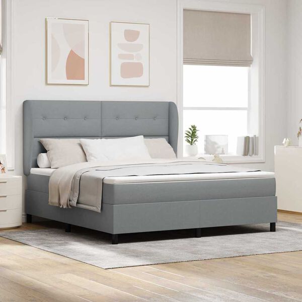 vidaXL Cama tipo Box Spring con colch&oacute;n Gris claro 180 x 200 cm tela