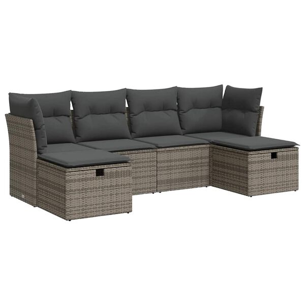 vidaXL Set de muebles de jard&iacute;n 6 pzas y cojines rat&aacute;n sint&eacute;tico gris