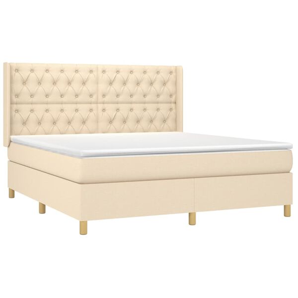 vidaXL Cama box spring colch&oacute;n y luces LED tela crema 160x200 cm