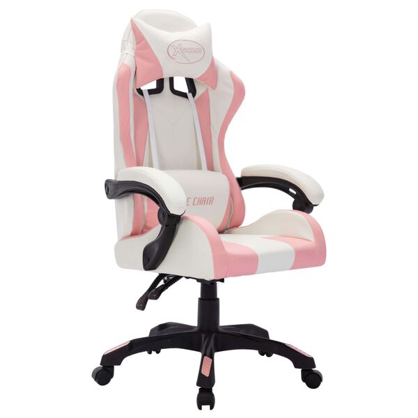 vidaXL Silla gaming con luces LED RGB cuero sintético rosa y negro