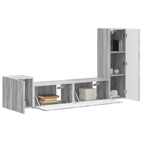vidaXL Conjunto de mueble de TV 4 pcs Gris Sonoma Madera de ingenier&iacute;a