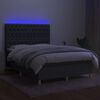 vidaXL Cama box spring colch&oacute;n y luces LED tela gris oscuro 140x190 cm