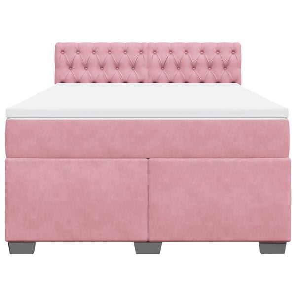vidaXL Cama box spring con colch&oacute;n terciopelo rosa 140x190 cm