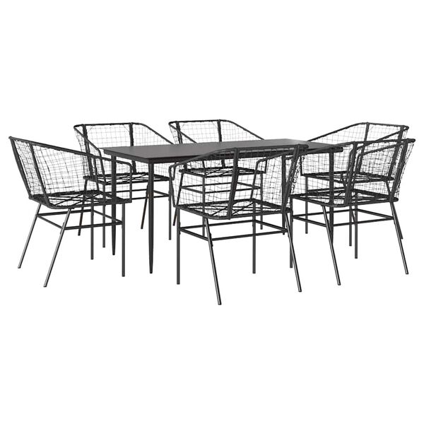 vidaXL Juego de comedor jard&iacute;n 7 piezas rat&aacute;n sint&eacute;tico negro