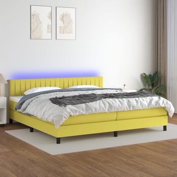 vidaXL Cama box spring colch&oacute;n y luces LED tela verde 200x200 cm