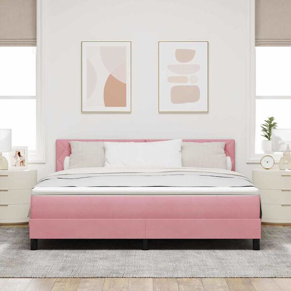vidaXL Cama Box Spring LED con colch&oacute;n Rosa 180 x 200 cm Terciopelo