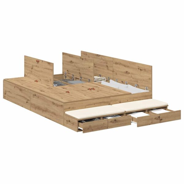 vidaXL Cama con almacenamiento con caj&oacute;n Roble artesanal 150 cm