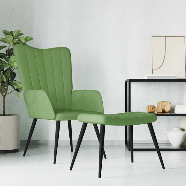 vidaXL Sill&oacute;n de relax con taburete de terciopelo verde claro