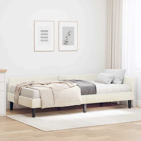 vidaXL Estructura de Cama Esquina con Colch&oacute;n 2 pcs Crema Terciopelo