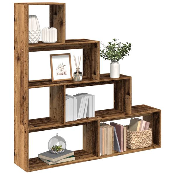 vidaXL Librer&iacute;a divisora 4 niveles madera envejecida 143,5x29x143,5 cm