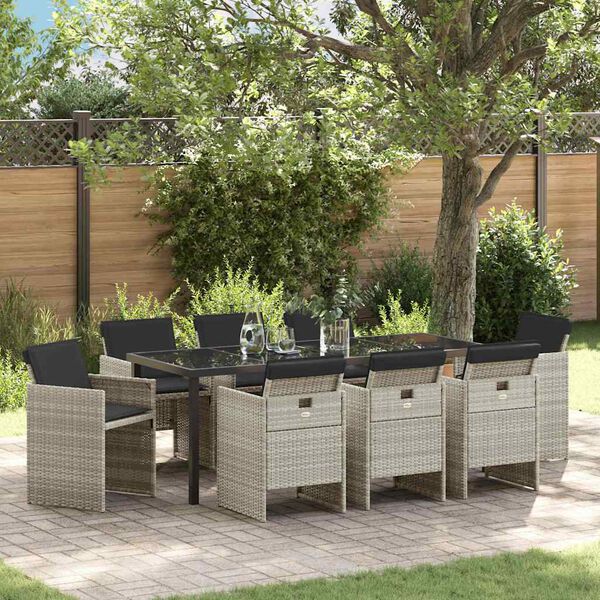 vidaXL Conjunto de Comedor de Jard&iacute;n 9 pcs Gris Claro rat&aacute;n sint&eacute;tico