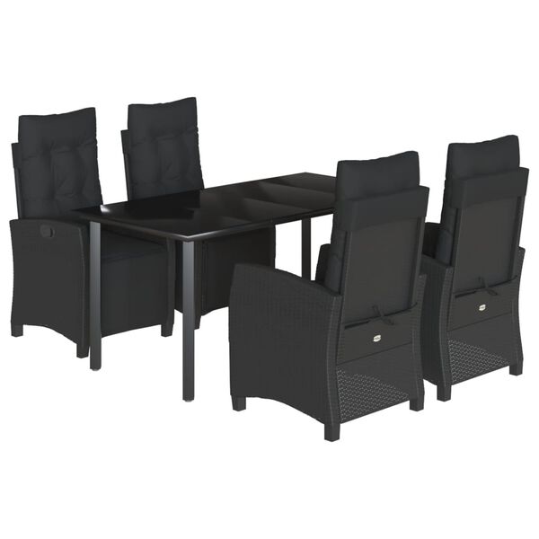 vidaXL Set de muebles jard&iacute;n 5 pzas con cojines rat&aacute;n sint&eacute;tico negro