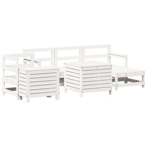 vidaXL Juego de sof&aacute;s de jard&iacute;n 7 pzas madera maciza de pino blanco