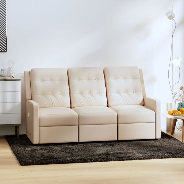 vidaXL Sill&oacute;n reclinable de masaje de 3 plazas tela crema