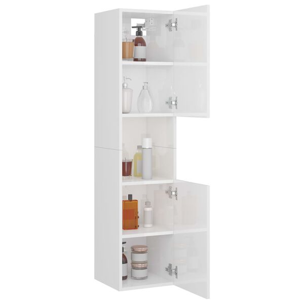 vidaXL Armario de ba&ntilde;o madera contrachapada blanco brillo 30x30x130 cm