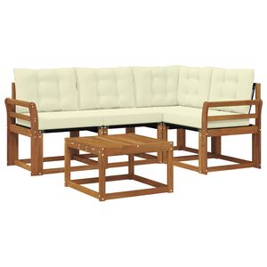 vidaXL Conjunto de sof&aacute;s de exterior con coj&iacute;n 5 pcs Natural y Crema