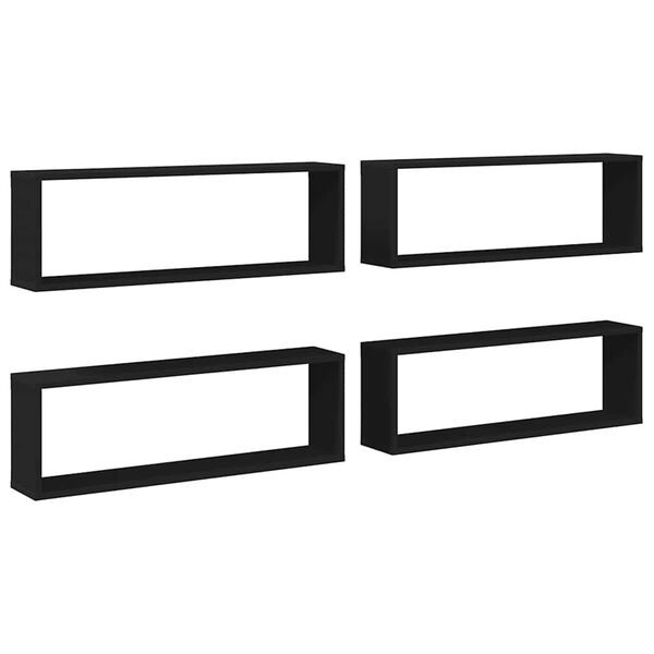 vidaXL Estantes cubo de pared 4 uds contrachapado negro 80x15x26,5 cm