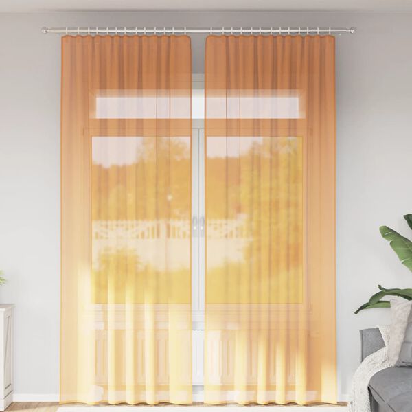 vidaXL Cortinas de gasa con bolsillos para varillas 2 uds. naranja