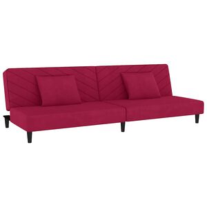 vidaXL Sof&aacute; cama de 2 plazas con dos almohadas terciopelo rojo tinto