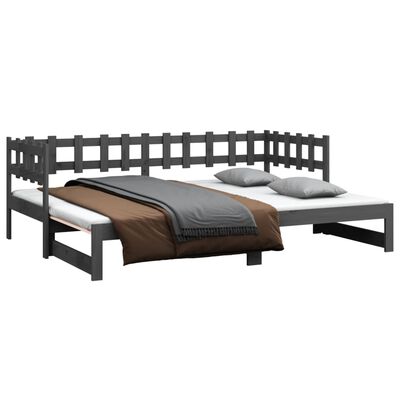 vidaXL Sofá cama extraíble madera maciza de pino gris 2x(80x200) cm