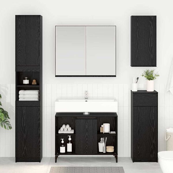 vidaXL Mueble de lavabo con estante Roble Negro 80 x 33 x 60 cm
