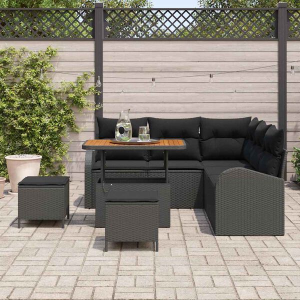 vidaXL Conjunto de sof&aacute; de jard&iacute;n con coj&iacute;n 8 pcs Negro Polirat&aacute;n