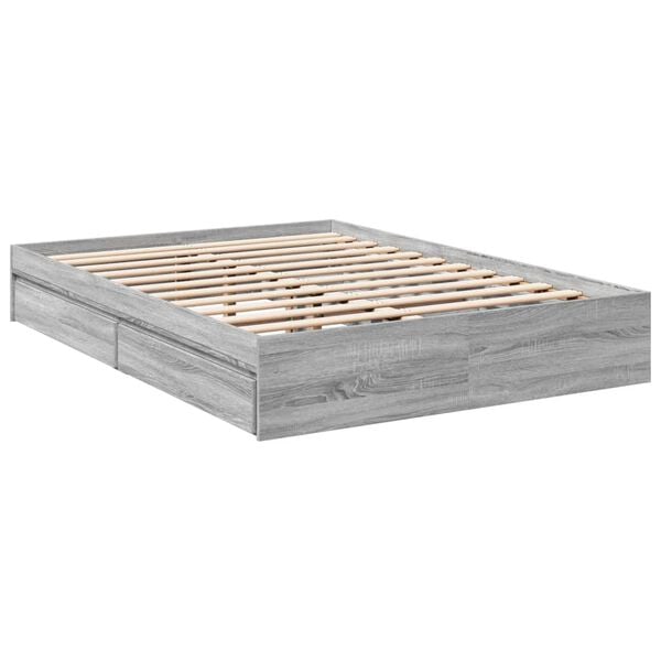 vidaXL Cama con cajones madera ingenier&iacute;a gris Sonoma 120x200 cm