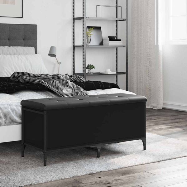 vidaXL Banco con almacenaje madera de ingenier&iacute;a negro 102x42x45 cm