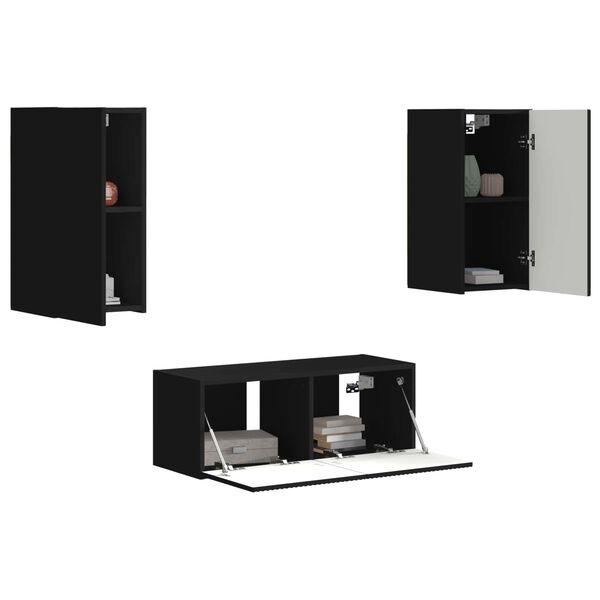 vidaXL Conjunto de mueble de TV 6 pcs Negro Madera de ingenier&iacute;a