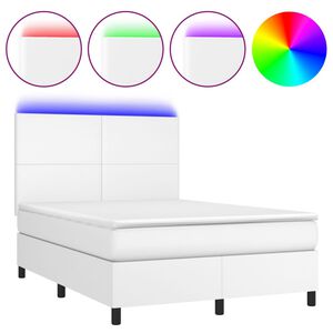 vidaXL Cama box spring colch&oacute;n y LED cuero sint&eacute;tico blanco 140x200 cm