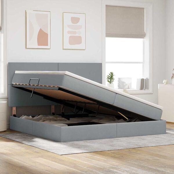 vidaXL Cama con almacenamiento y colch&oacute;n Gris Claro 200 x 200 cm